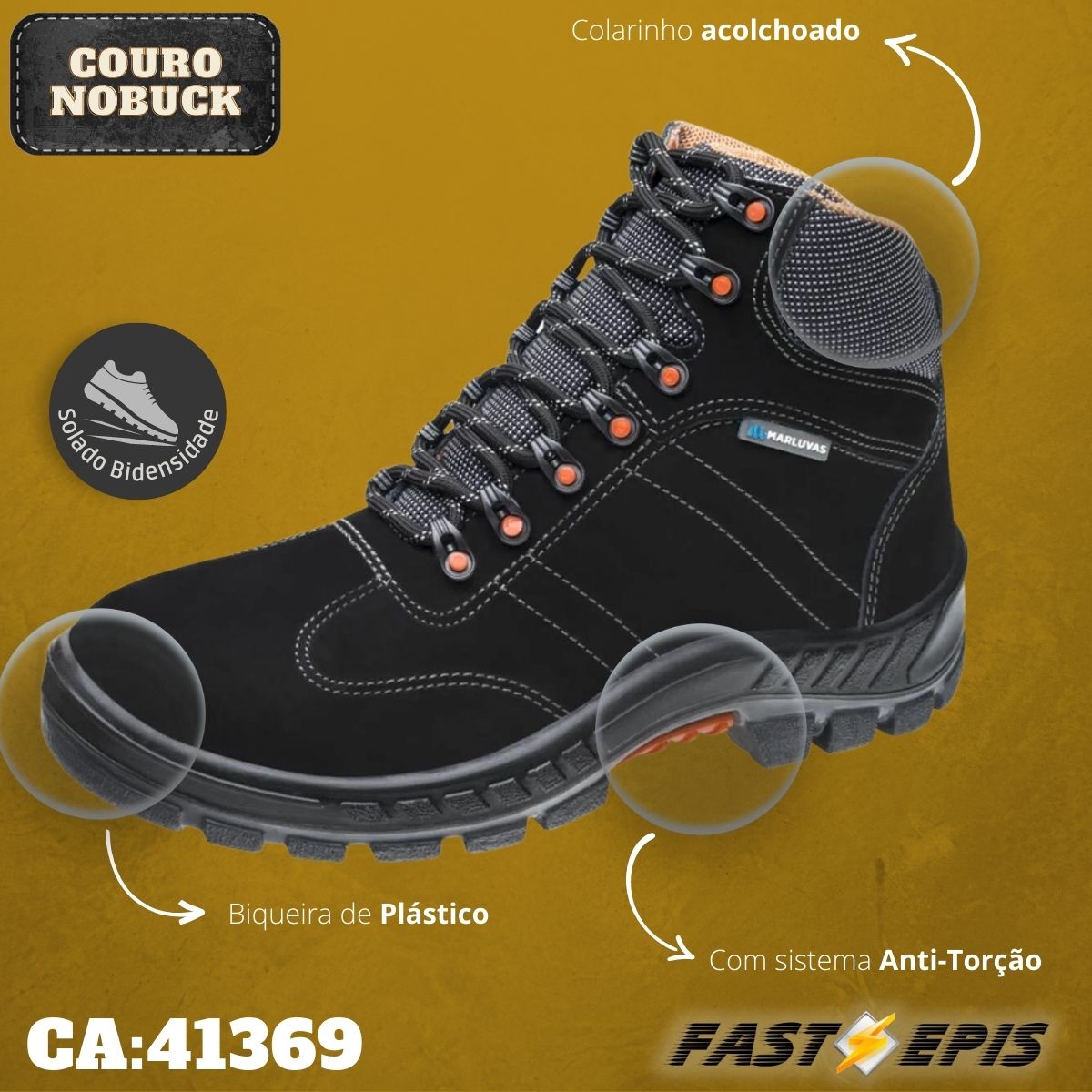Coturno de Segurança em Couro Nobuck Preto Premier 75BPR29 MSP- Marluvas - Image 4