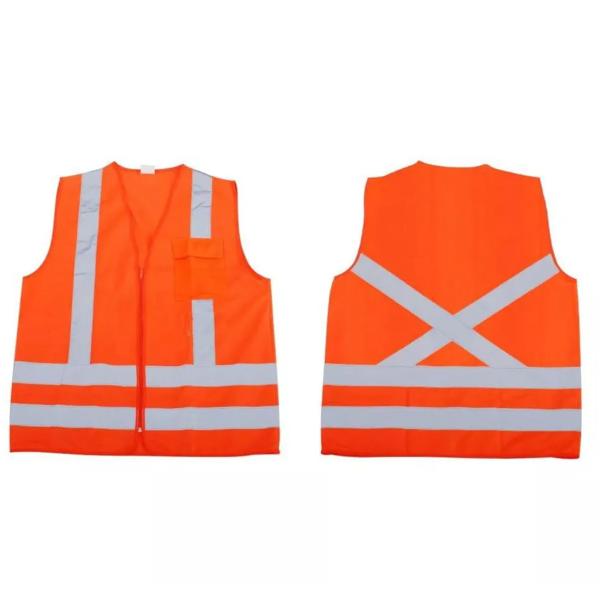 Colete de Sinalização Laranja Fluorescente com Faixas Refletivas Com 1 Bolso e Zíper - DANNY/VICSA